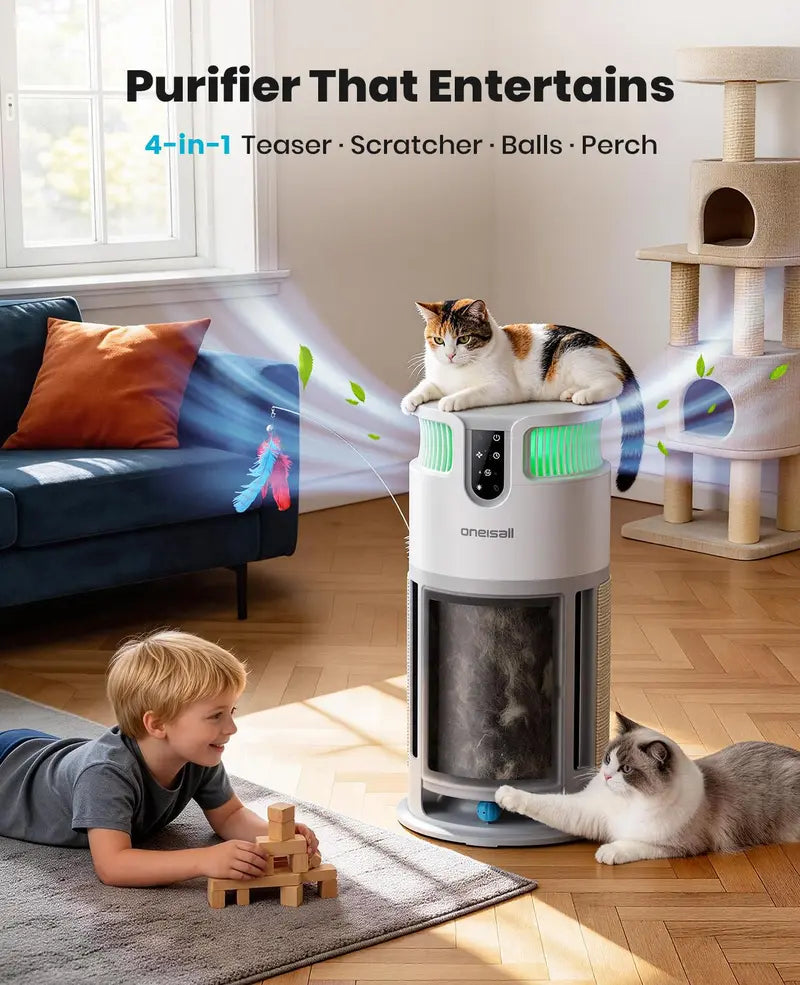 ✨Oneisall Pet Air Purifier, 3-in-1 Washable HEPA Filter, Dual-Sided with 200g Activated Carbon, Pet Lock, Allergen Relief & Odor Removal🎯