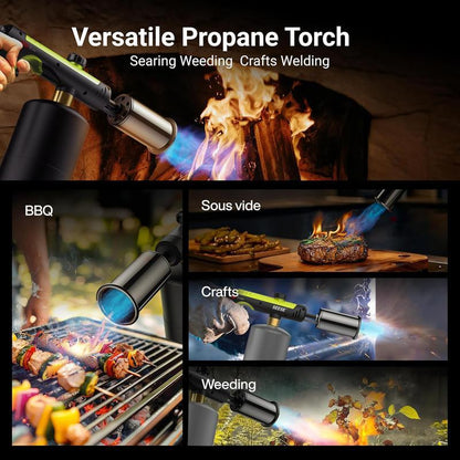 SEESE Propane Torch with One-Touch Max Fire & Safety Lock, Adjustable Flame for BBQ, Sous Vide, Searing, Fireplace & Wood