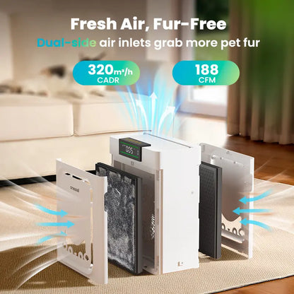 ✨Oneisall Pet Air Purifier, 3-in-1 Washable HEPA Filter, Dual-Sided with 200g Activated Carbon, Pet Lock, Allergen Relief & Odor Removal🎯