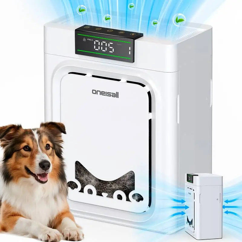 ✨Oneisall Pet Air Purifier, 3-in-1 Washable HEPA Filter, Dual-Sided with 200g Activated Carbon, Pet Lock, Allergen Relief & Odor Removal🎯